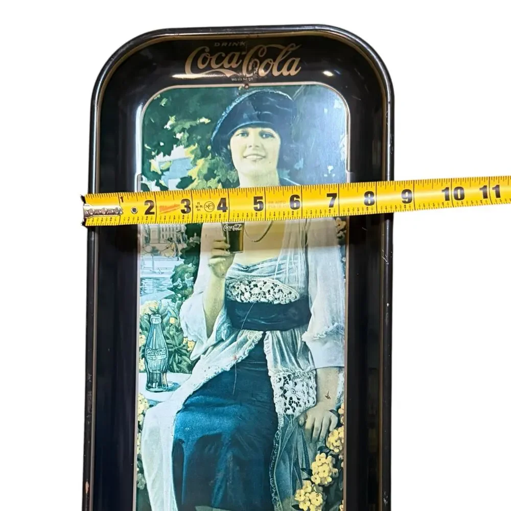 Vintage Coca-Cola 1973 Party Flapper Girl Blue Hat Metal Rectangle Serving Tray